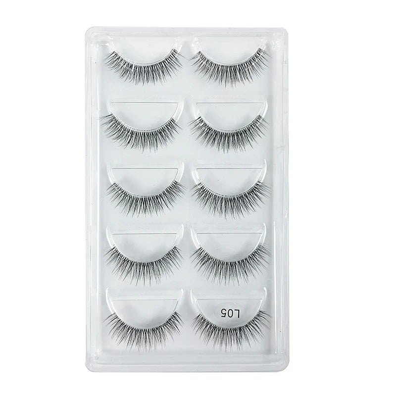 5 Pairs Manga Style Cosplay False Eyelashes – Soft Natural Short Mink Strip Lashes with Clear Band