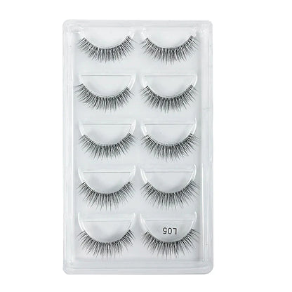 5 Pairs Manga Style Cosplay False Eyelashes – Soft Natural Short Mink Strip Lashes with Clear Band
