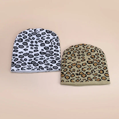 Retro Leopard Wool Knit Beanie - Warm Autumn Winter Hip Hop Y2K Street Fashion Hat