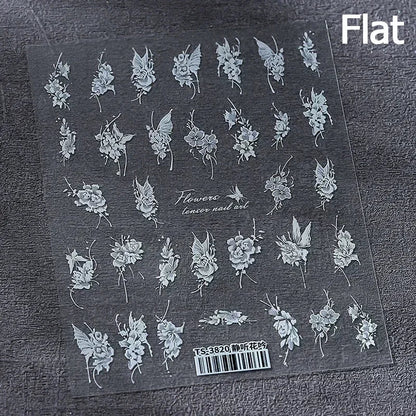 5D Gold Stamped Nail Art Stickers - Silver Sun Stars Snake Chinese Style Self-Adhesive Manicure Decals