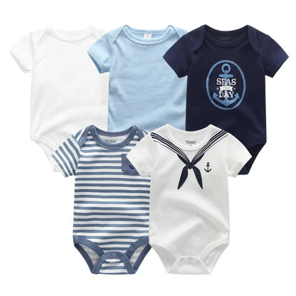 5PCS Newborn Baby Bodysuit Set - Soft Cotton Unisex Baby Clothes with Cartoon Print for Boys & Girls