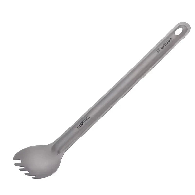 Titanium Long Handle Spork - Ultralight Portable Camping Cutlery for Hiking, Backpacking & Outdoor Dining