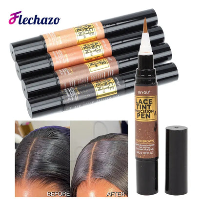 Lace Tint Pen - Wig Lace Color Enhancer with Brush Applicator for Natural Parting, Black & Brown Shades 5ml