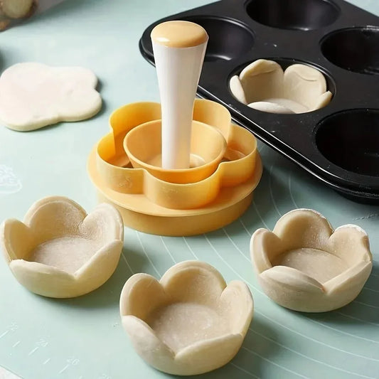 Flower-Shaped Pastry Dough Tamper Set – Cake & Biscuit Mold Press, Creative Pie Cutter & Baking Cup Shaping DIY Kitchen Tool