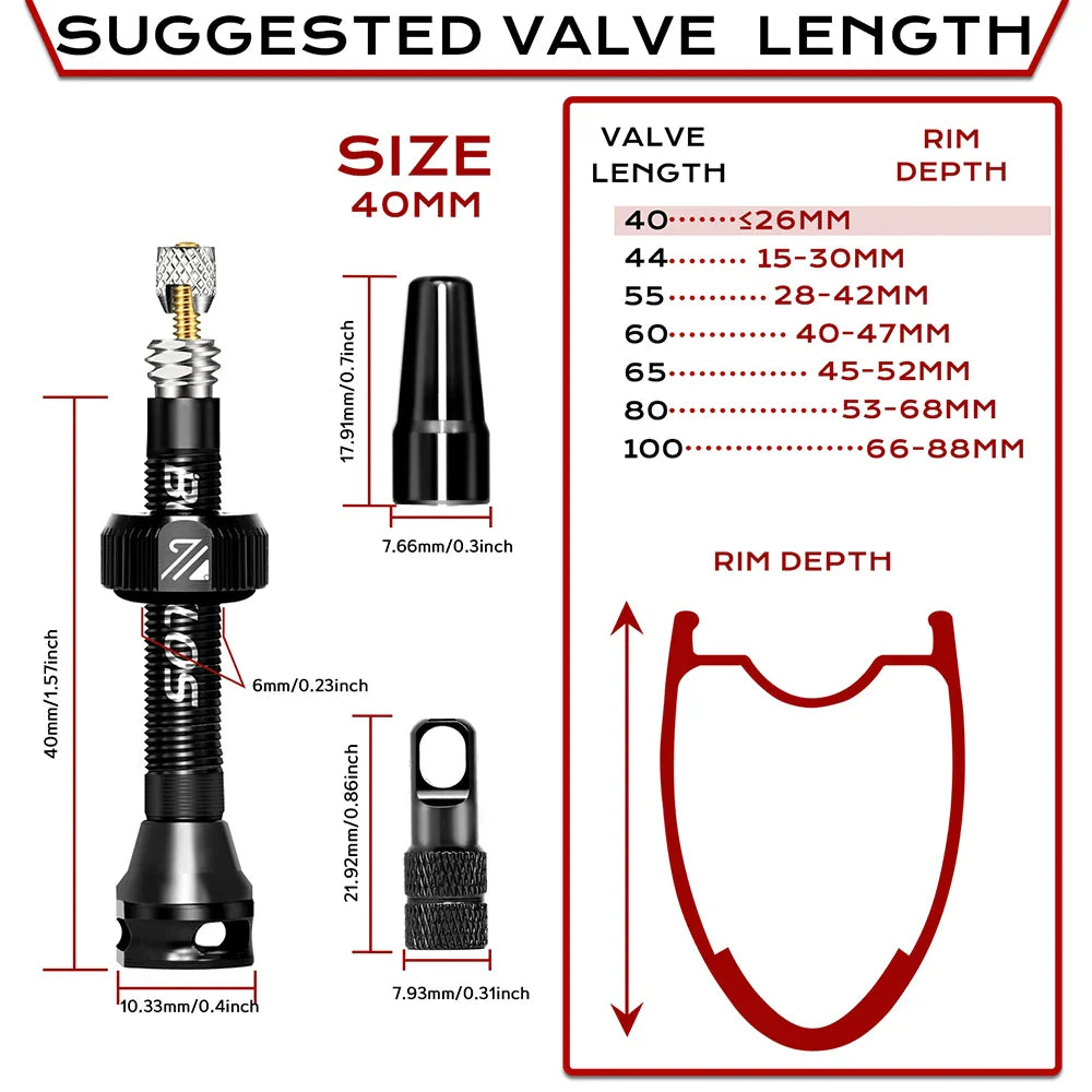 BUCKLOS Presta Tubeless Valve Stem 40/44/55/60mm — High-Quality Bike Tire Nipple for Road & MTB