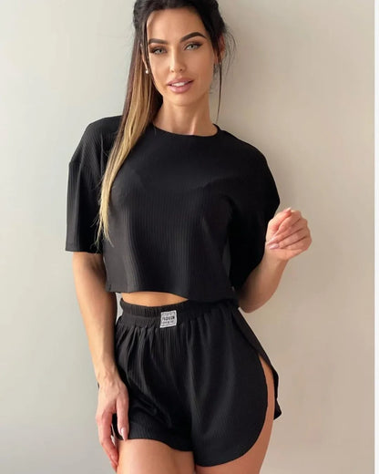 Women's Two-Piece Pajamas Set – Comfortable Sexy Short Sleeve Top and Shorts Homewear