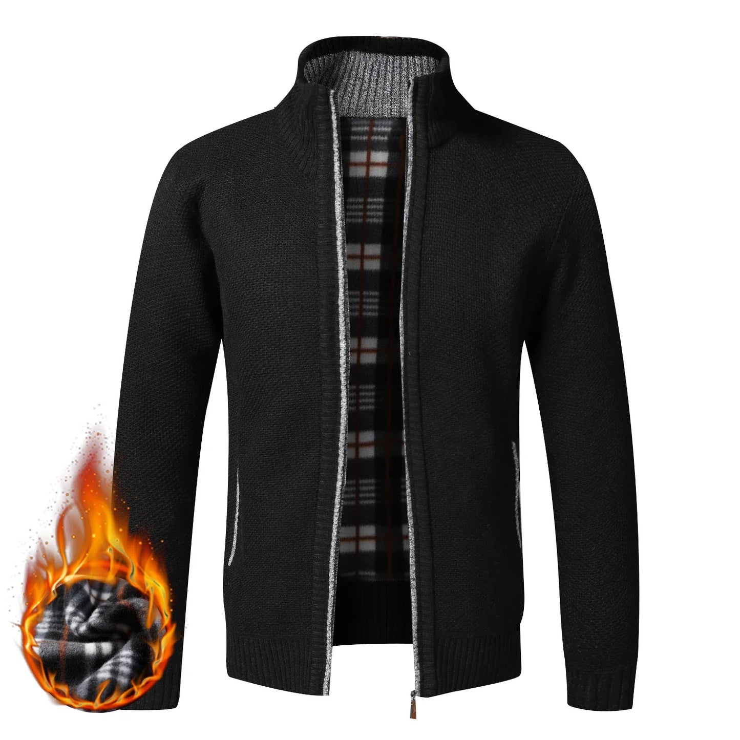 Men's Warm Fleece Cardigan Sweater - Full Zip Slim Fit Knitted Winter Jacket Coat