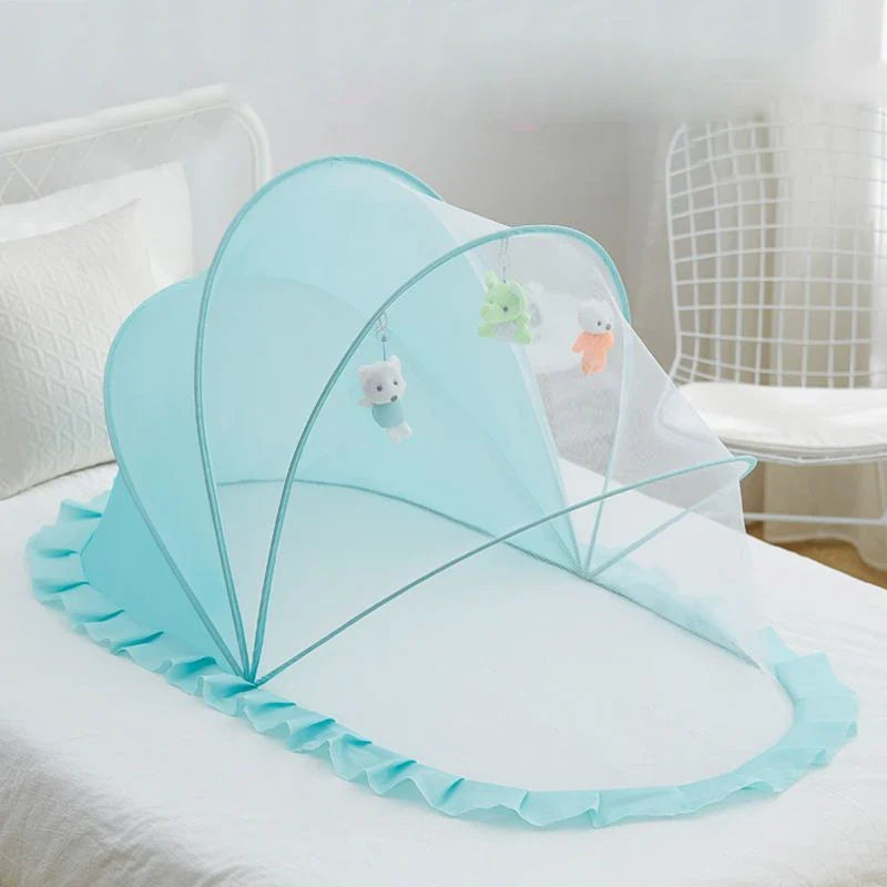 Portable Baby Mosquito Net Bed - Foldable Infant Crib with Cotton Pillow & Travel Bedding