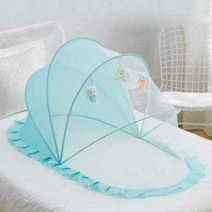 Portable Baby Mosquito Net Bed - Foldable Infant Crib with Cotton Pillow & Travel Bedding