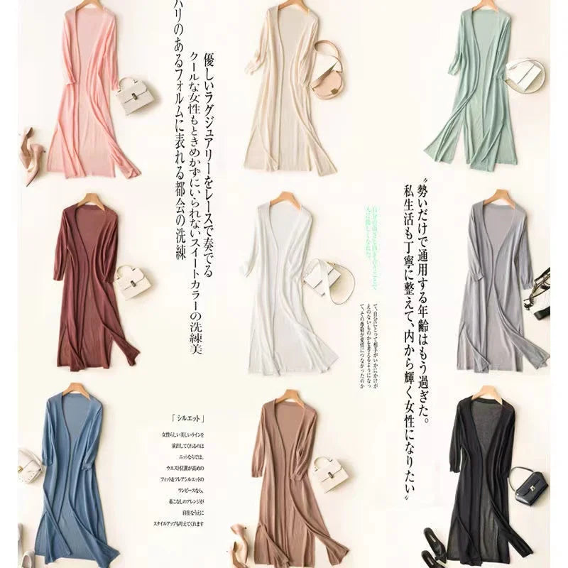 New Spring/Summer Sun Protection Clothing – Women's Long Knitted Cardigan, Sweater Coat, Jacket, and Ladies Shawl Outerwear