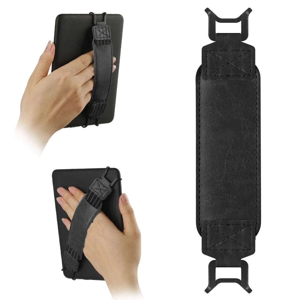 Leather Tablet Hand Strap - Universal Anti-Slip Anti-Drop EReader Holder for Kindle iPad Kobo Lenovo Sony & More