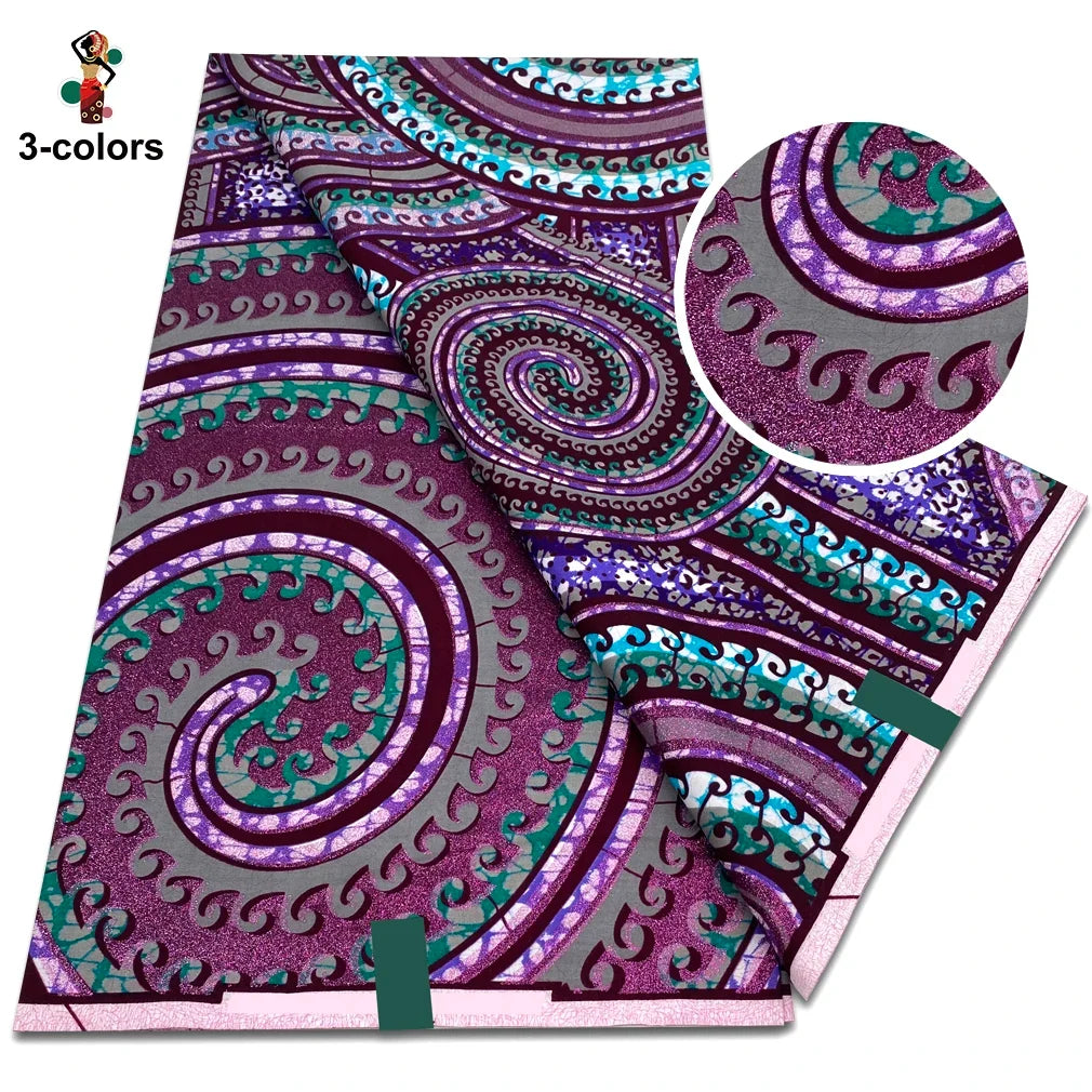 African Glitter Glam Wax Fabric - 100% Cotton Golden Ankara Print 6 Yards