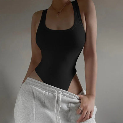 Sleeveless Knit Bodysuit for Women – Sexy Off-Shoulder Halter Bodycon Top, Casual Clubwear Summer Street Style