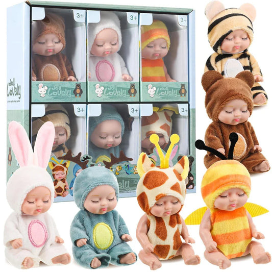 6-Piece Reborn Doll Kit – Mini Princess Sleeping Baby Dolls with Clothes & Accessories, Birthday Gift for Kids