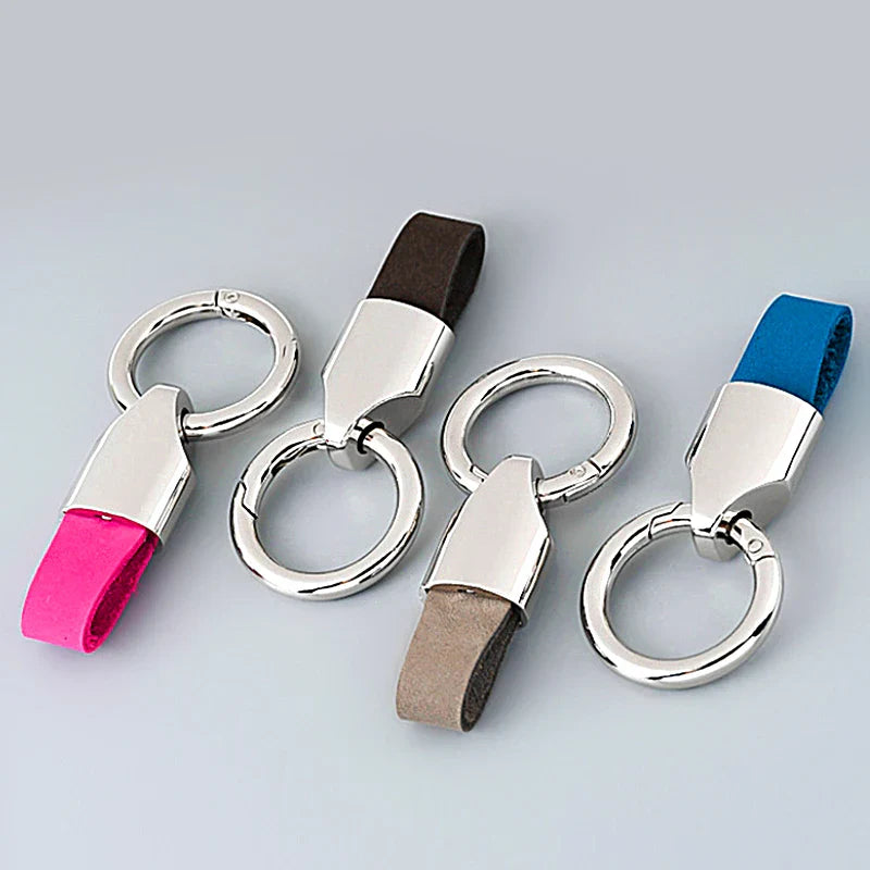 Cowhide Leather Keychains: Stylish Waist Belt Buckle Carabiner Car Pendant for Women & Men - Unique Bag Gift Accessory