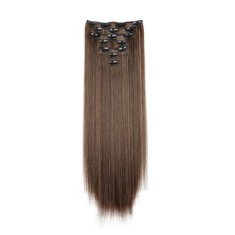 WIGSIN 24 Inch Synthetic Hair Extensions - 7PCS Long Straight Clip-In Hairpieces for Women in Black and Blonde Styles