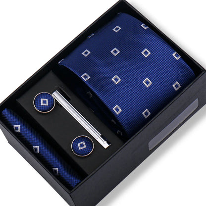 Men’s Green Tie Gift Box Set - Premium Business Necktie with Hanky, Cufflinks & Tie Clip for Wedding Formal Wear