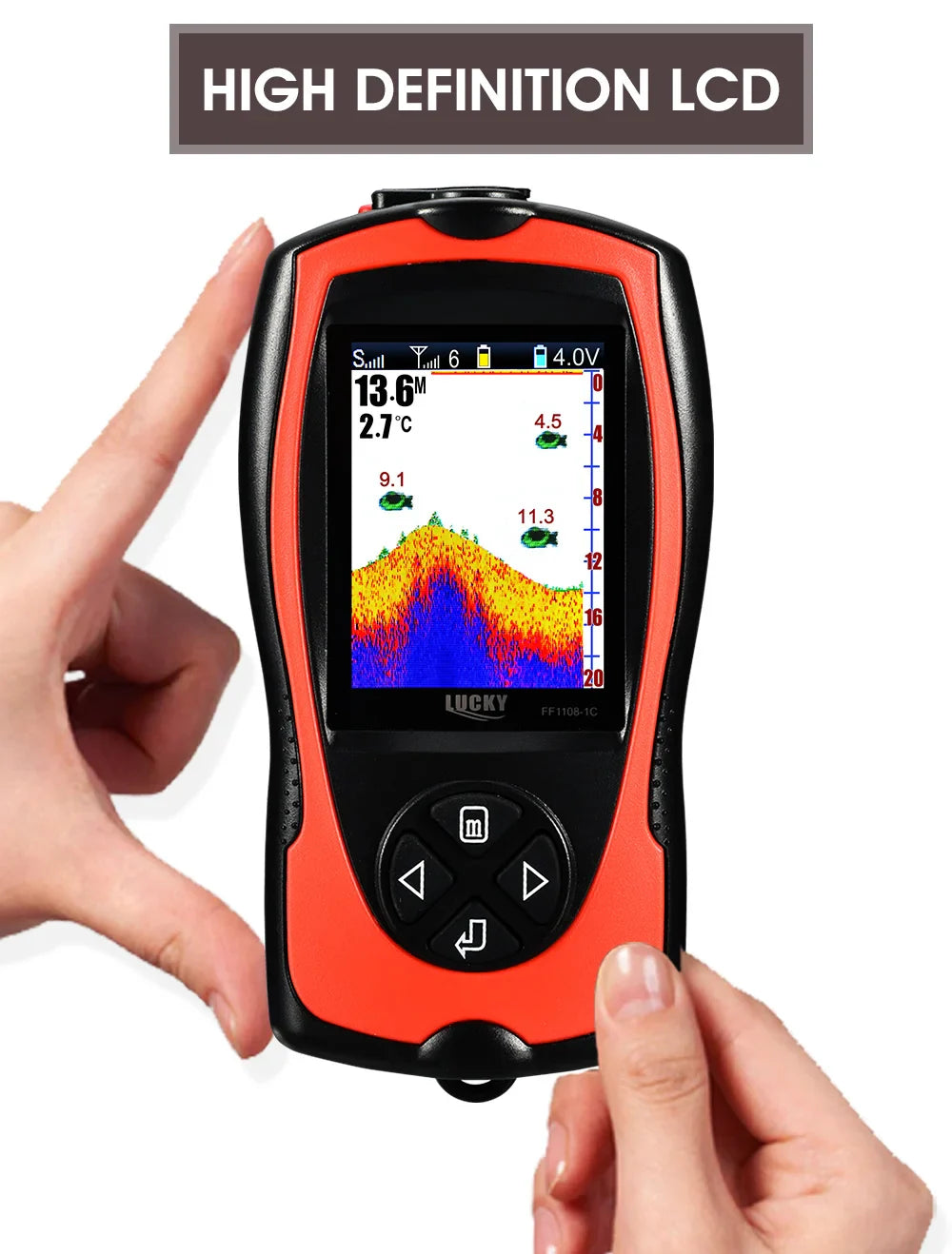Lucky Sonar Fish Finder FF1108-1CWLA – Rechargeable Wireless Sensor, 45M Depth Echo Sounder for Portable Fishing