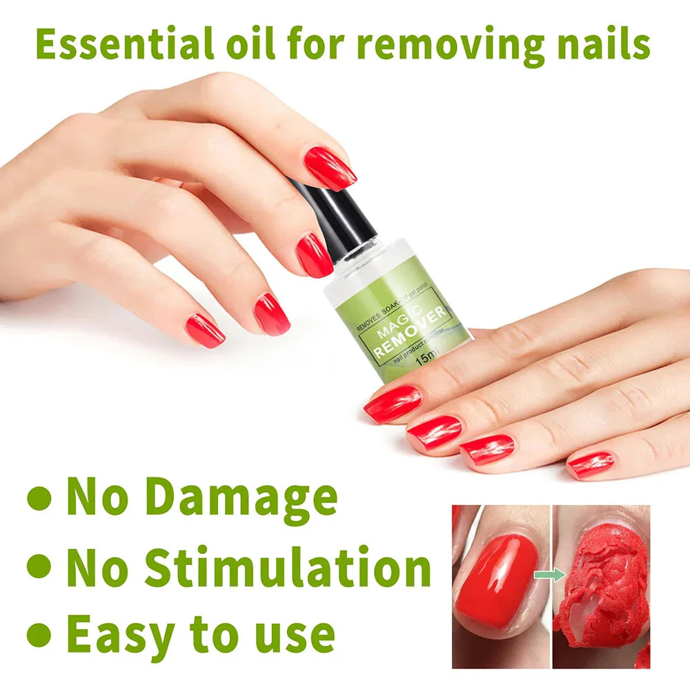 15ML Magic Nail Gel Remover — Fast-Acting UV & Semi-Permanent Polish Remover, Soak-Off Varnish Cleaner for Nail Art