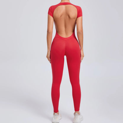 Women’s One-Piece Padded Backless Yoga Romper – Quick-Dry Workout Bodysuit & Sports Jumpsuit