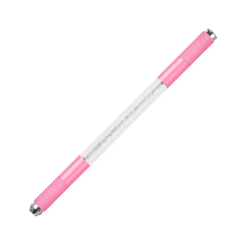 Manual Double-Ended Crystal Acrylic Microblading Pen – Permanent Makeup Eyebrow Tattoo Tool for Flat & Round Needles