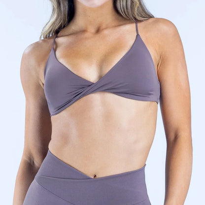 Vision Twist Front Sports Bra - High Support Seamless Women’s Yoga Workout Fitness Bra with Push Up Design