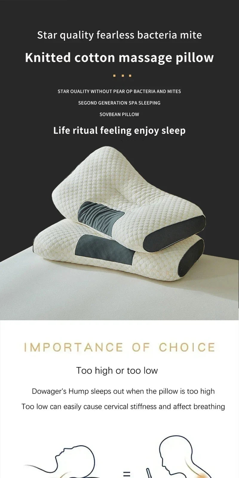 2024 Orthopedic Cervical Neck Pillow | Soybean Fiber Massage Sleep Pillow for Neck Support & Relaxation | SPA-Style Sleeping Aid