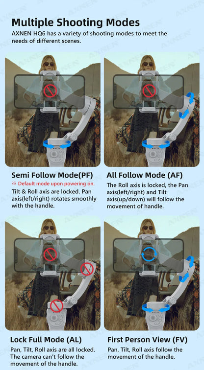 3 Axis Handheld Gimbal Stabilizer with Fill Light – Smartphone Stabilizer for iPhone & Android, Face Tracking, TikTok, Vlog – HQ6