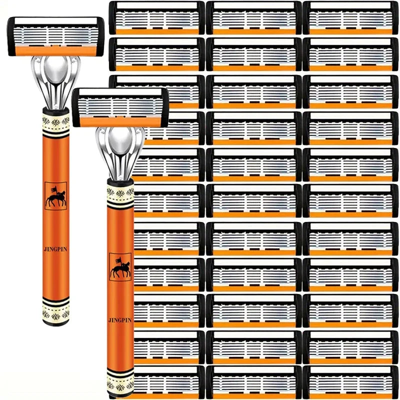 Men’s Safety Razor Set - 6-Layer Stainless Steel Replaceable Shaver Head for Smooth and Precise Shaving