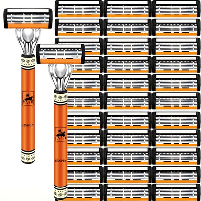 Men’s Safety Razor Set - 6-Layer Stainless Steel Replaceable Shaver Head for Smooth and Precise Shaving