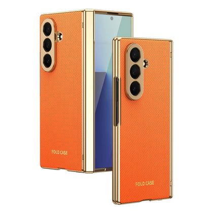 Samsung Galaxy Z Fold 4/5/6/7 Plaid Vegan Leather Case - Hinge Protection Cover with Clear Glass Protector