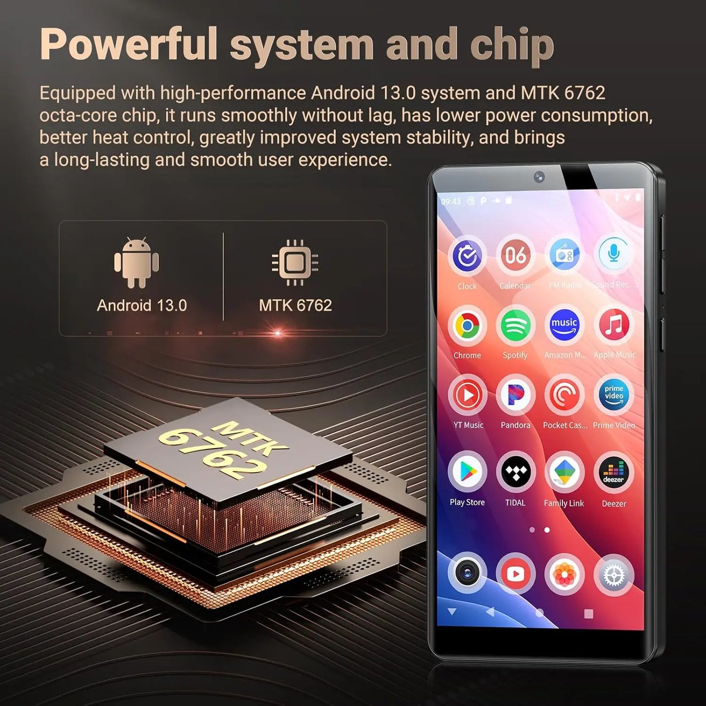Oilsky 128GB MP3 Player - Android 13 HD Touchscreen Music Player with Bluetooth, WiFi & Camera