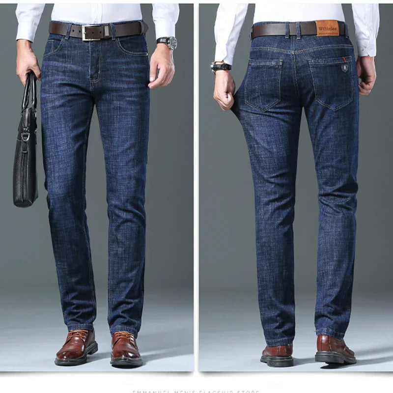 Men’s All-Match Brand Trousers – High-Quality Business Casual High Waist Denim Jeans for All Seasons