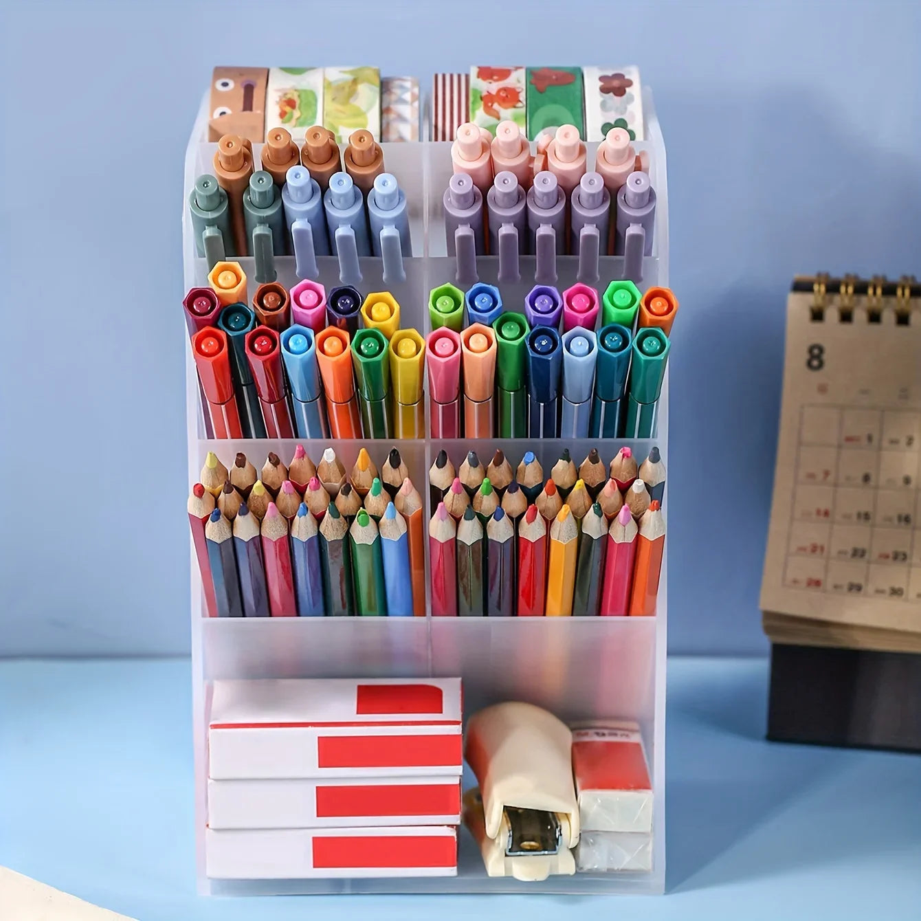 Pen Holder Desk Organizer - Pencil, Pen & Stationery Storage Tray for Home, School & Office