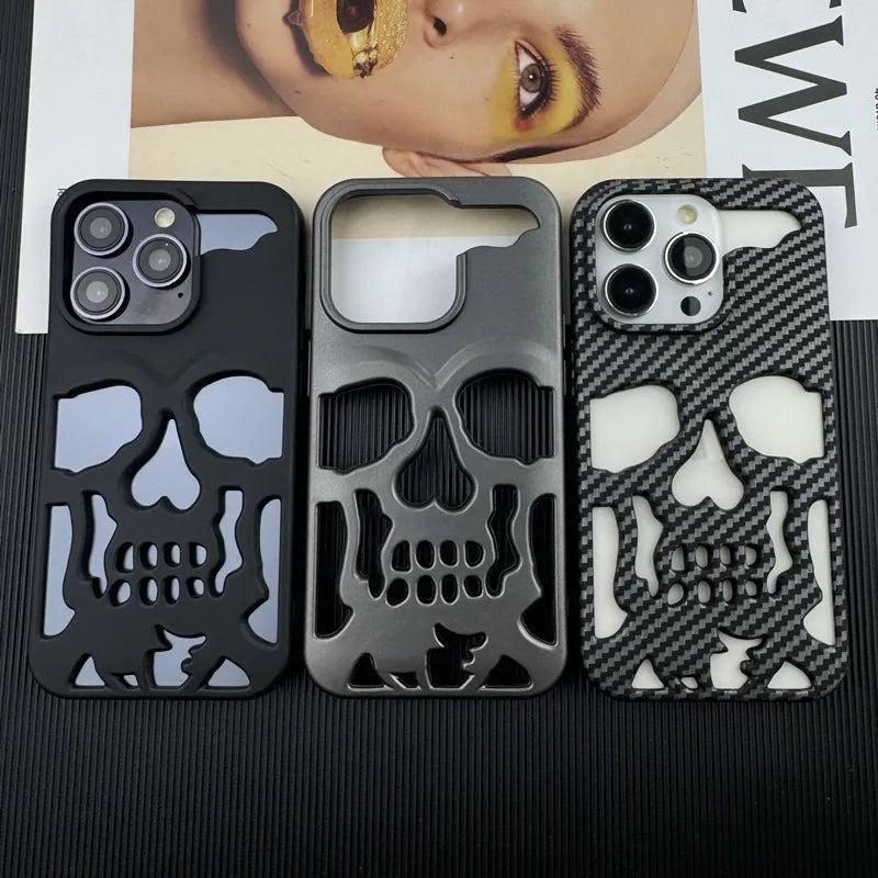 Cool Hollow Skull Ghostface Plating iPhone Case – Heat Dissipation Slim Cover for iPhone 14-17 Pro Max