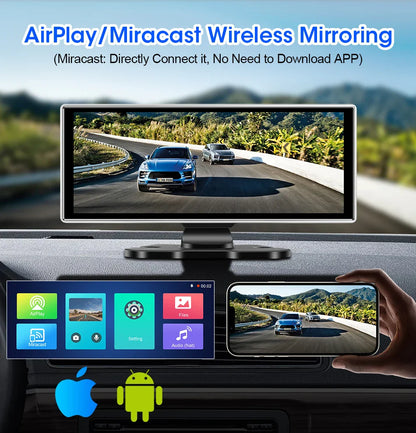 10/11.26" 4K Dash Cam — Dual-Lens Car DVR with Wireless CarPlay, Android Auto, GPS, WiFi, FM & AUX Video Recorder