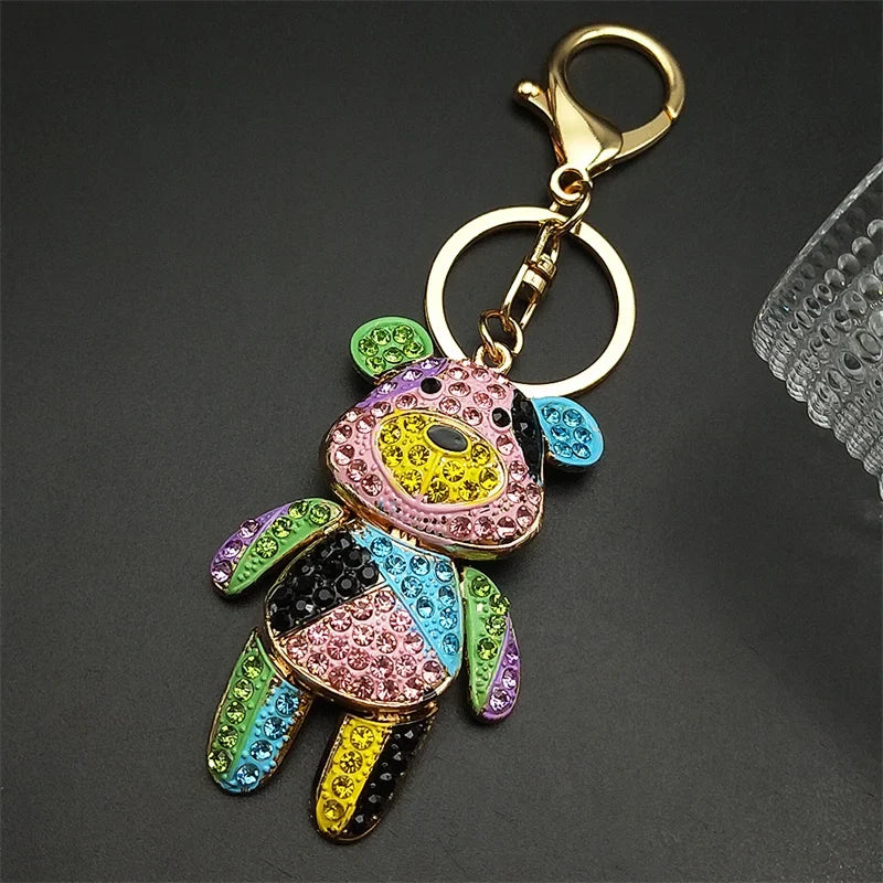 Colorful Crystal Bear Keychain - Cute Rhinestone Alloy Bag Charm & Fashion Keyring