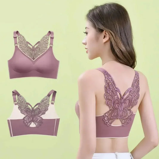 Padded Seamless Butterfly Lace Sports Bra – Push Up Shockproof Women’s Bralette, Comfortable Beautiful Back Support Tank Top Underwear