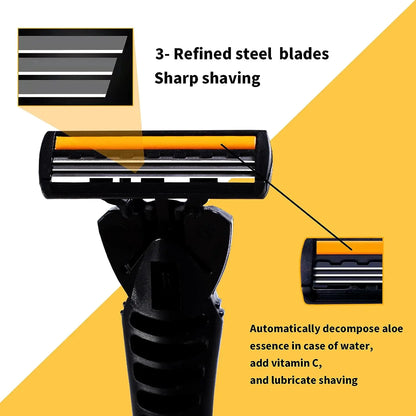 Premium 3-Layer Stainless Steel Safety Razor – Replaceable Blades for Smooth Shaving Men & Women