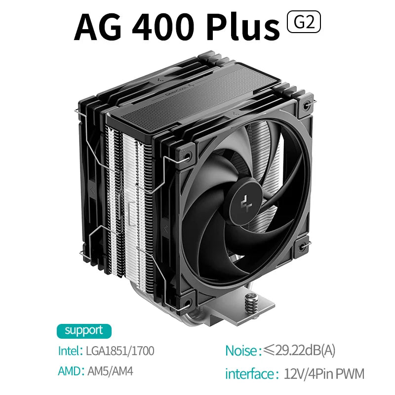 DEEPCOOL AG400 ARGB CPU Air Cooler – 4 Heat Pipes PWM 220W TDP Radiator for Intel LGA1700/1200/115X & AMD AM4/AM5 High Performance Cooling Fan