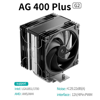 DEEPCOOL AG400 ARGB CPU Air Cooler – 4 Heat Pipes PWM 220W TDP Radiator for Intel LGA1700/1200/115X & AMD AM4/AM5 High Performance Cooling Fan