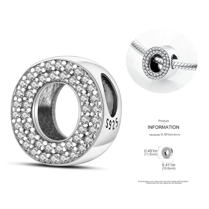 26 A-Z Alphabet Beads 925 Silver LOVE Letter Charms for 3mm Bracelets - CZ Zircon DIY Jewelry Gift