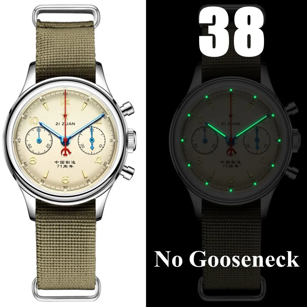 RED STAR 38mm Men's 1963 Chronograph Mechanical Watch – Pilot Air Force Aviation with Seagull ST1901 Movement & Sapphire Glass