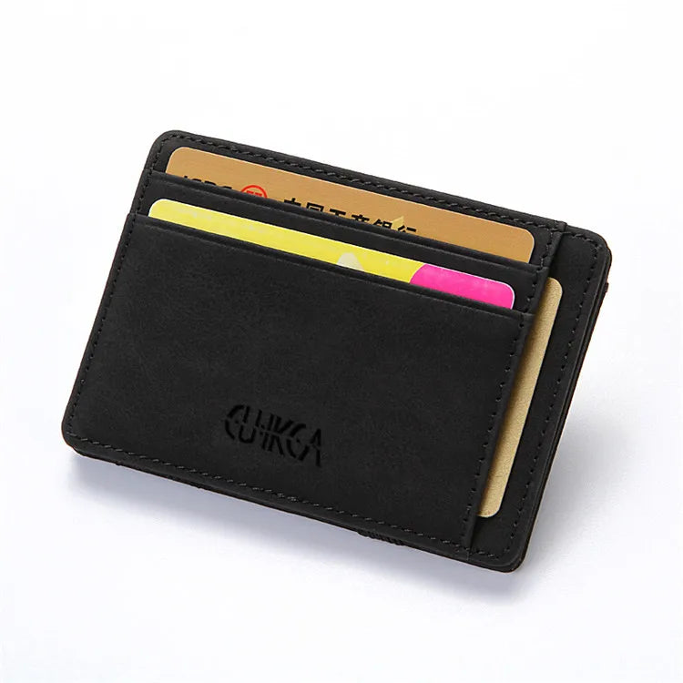 Mini Men’s Card Holder Wallet — Slim PU Leather Wallet with Zipper Coin Pocket, Magic Closure, Credit Card Case, Small Men’s Purse