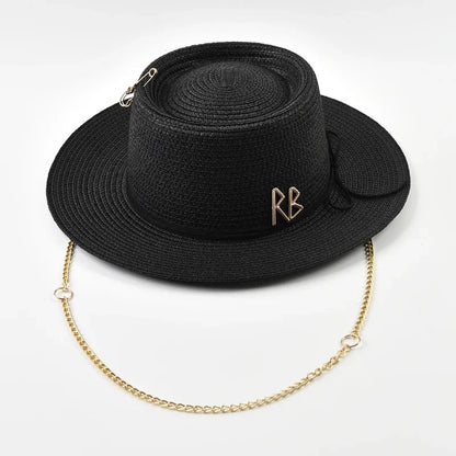 Women's Straw Sun Hat - Elegant Ribbon Decor Beach Travel & Party Dress Hat