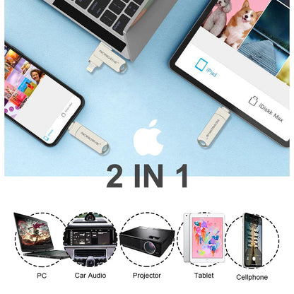 Metal OTG USB 3.0 Pen Drive – 32GB, 64GB, 128GB, 256GB Memory Stick for iPhone, iPad, Lightning, iOS
