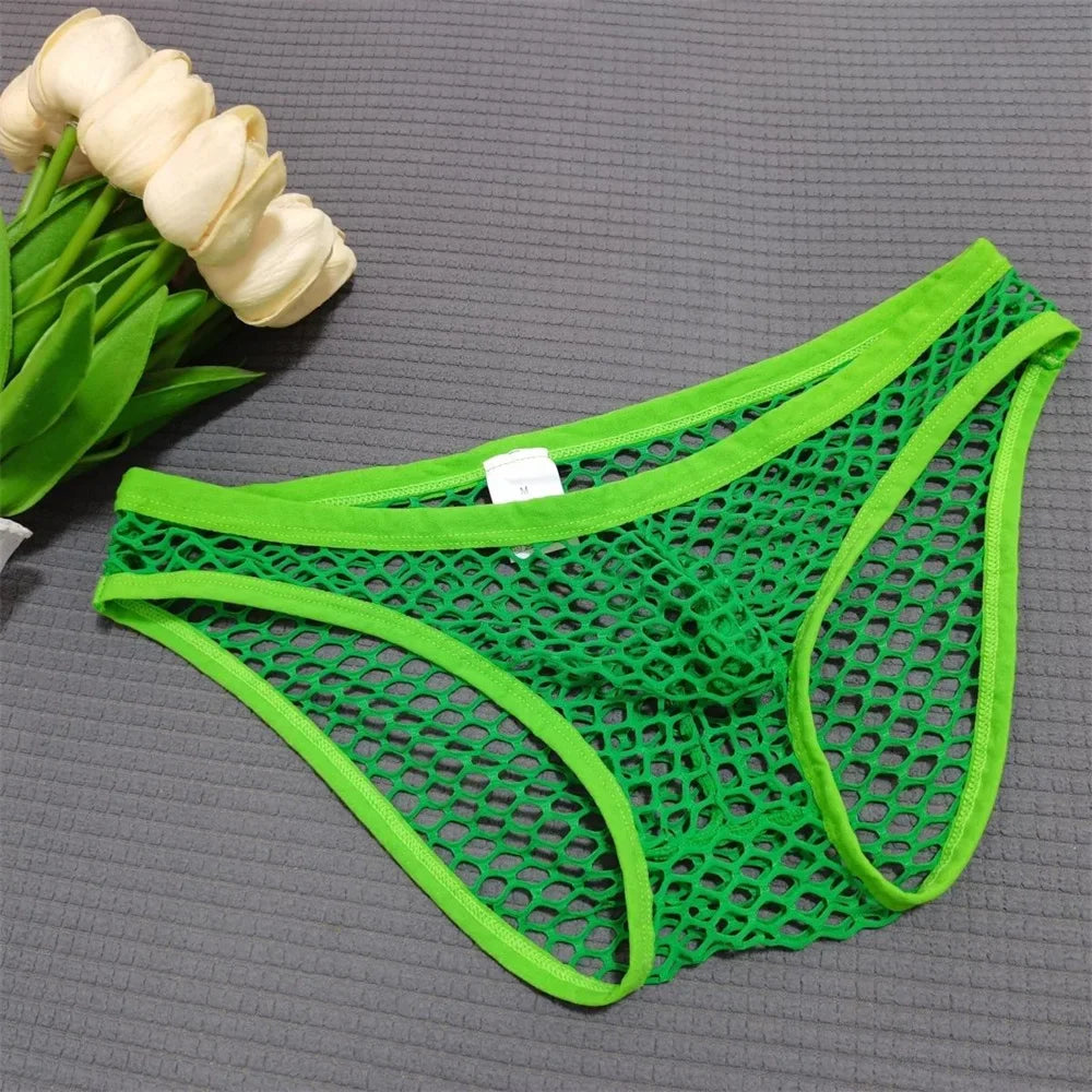 Men’s Mesh Transparent Briefs – Sexy See-Through Fishnet Underwear, Breathable Plus Size Comfort Fit Male Panties
