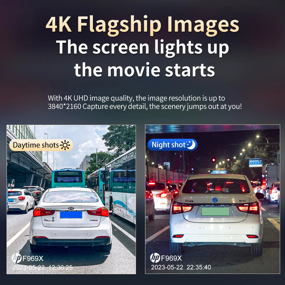 HP 4K HD Car Dash Cam – Night Vision, WiFi, Parking Monitoring, DVR Loop Video Recording