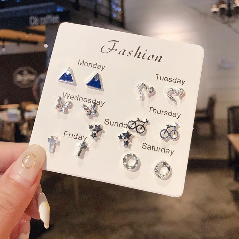 S925 Silver Stud Earrings Set - Simple Cute Mini Earrings for Women Girls Exquisite Jewelry Gift Wholesale