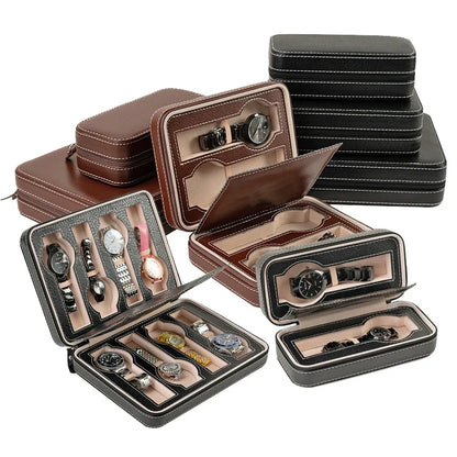 Portable Watch Storage Box Organizer - 6/10/12 Grid Zipper Display Case for Watches & Accessories